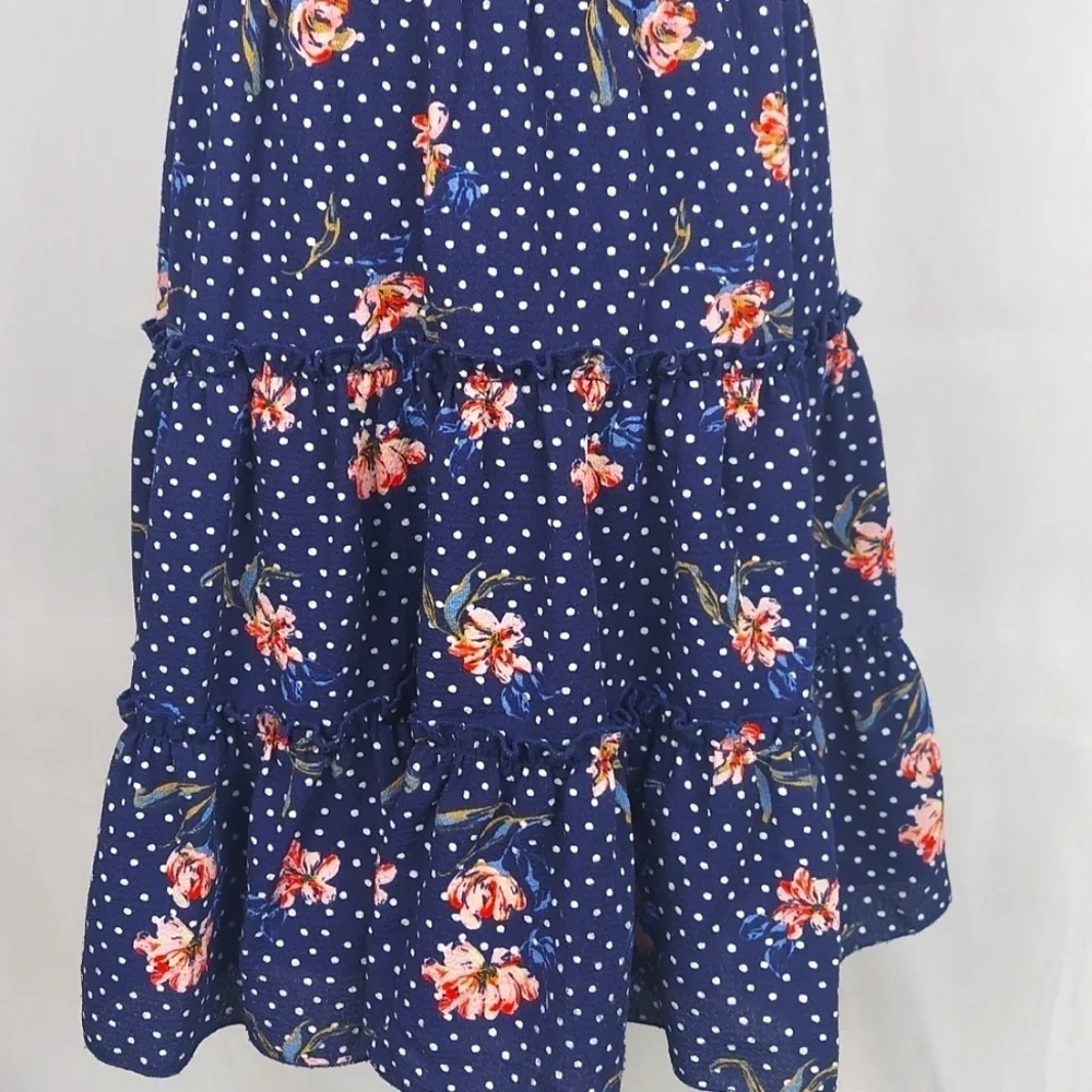 Zunie Floral tiered dress with ruffles tieback polka dot - blue - size 6X
